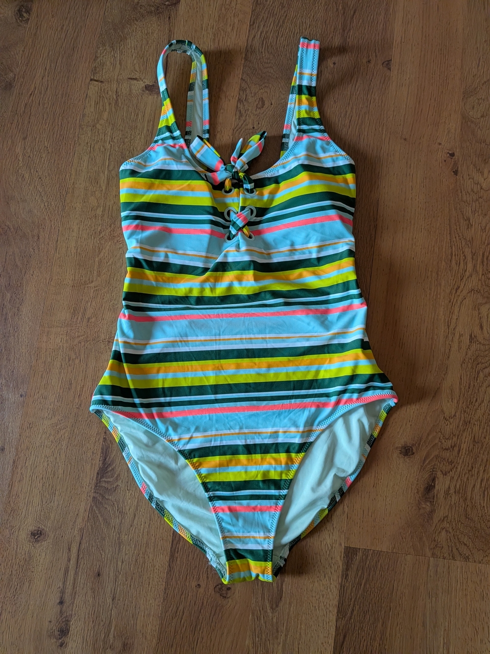 aerie Striped One-Piece Swimsuit in Aqua, Yellow, Green, Coral